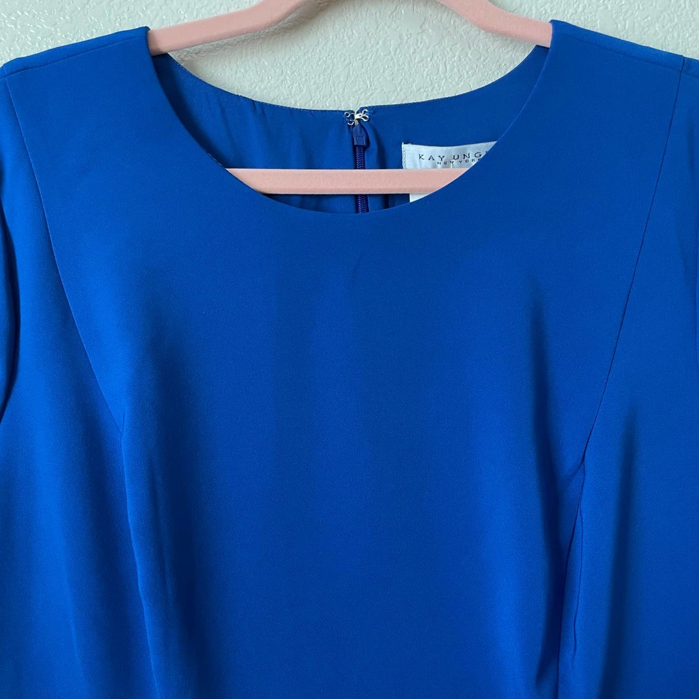 Kay Unger Bria High Low 3/4 Sleeve A-Line Midi Dress Navy Blue Plus Size 16 NEW - Picture 6 of 14